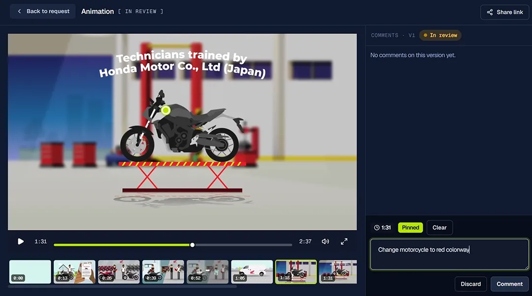 Sprint Portal review screen with frame-accurate comments