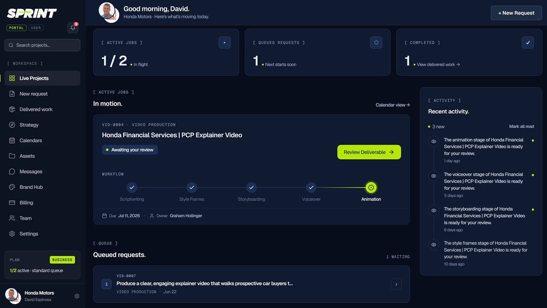 Sprint Portal dashboard